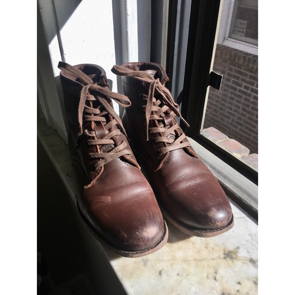Frye Brown Leather Tyler Lace-Up Boots